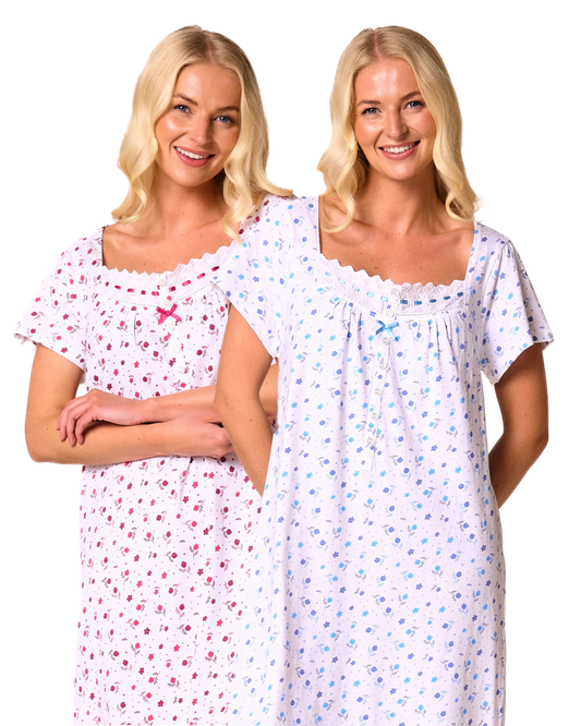 Ditsy Floral Print 100% Cotton Jersey Short Sleeve Nightdress