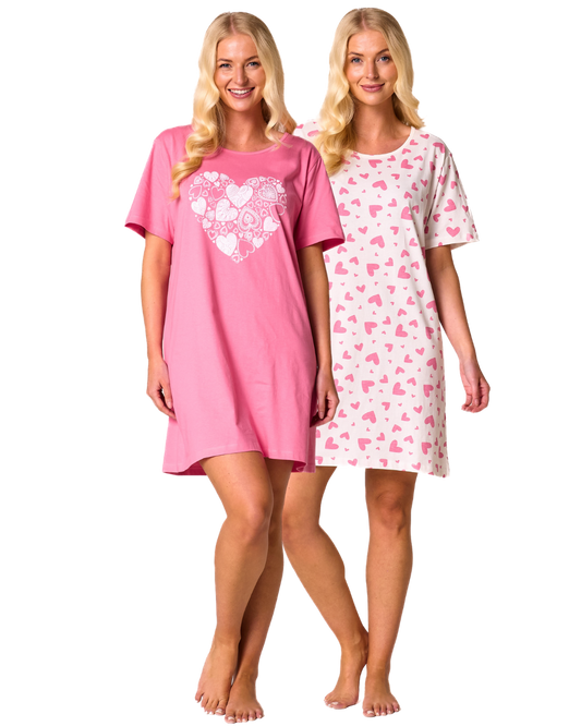 Pack of 2 Pink Heart 100% Cotton Nightshirts