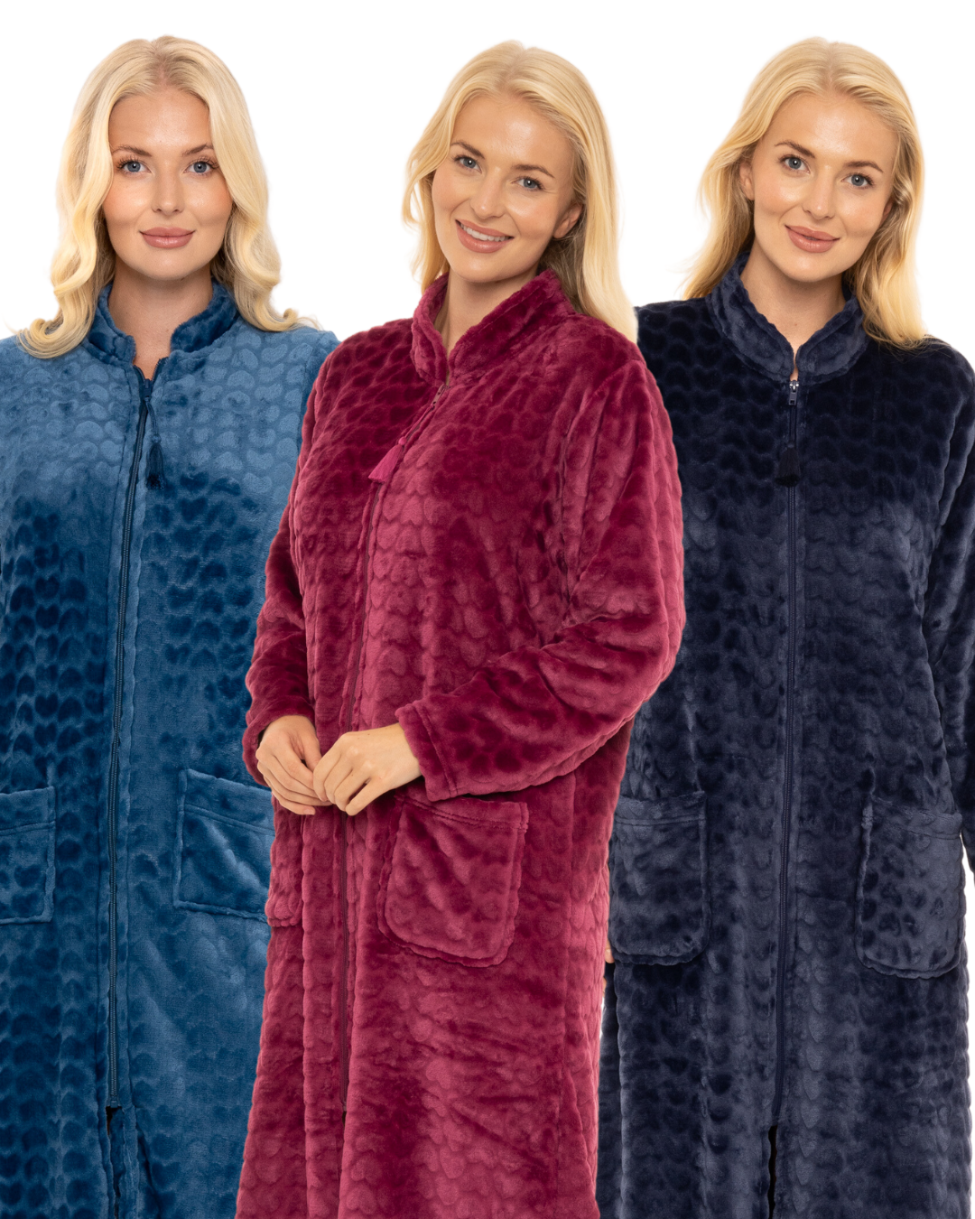 Luxury Embossed Fleece Zip Dressing Gown