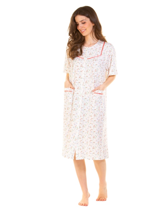 Floral Print Cotton Jersey Button Through Nightdress