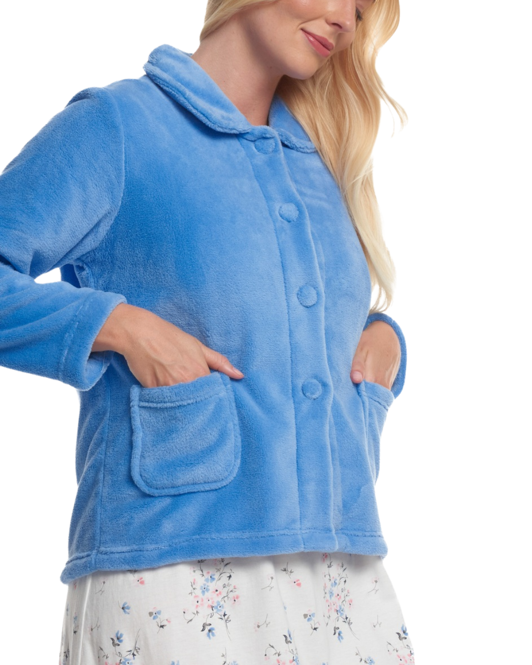 Luxury Coral Fleece Button Bed Jacket