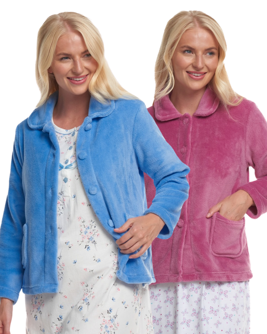 Luxury Coral Fleece Button Bed Jacket