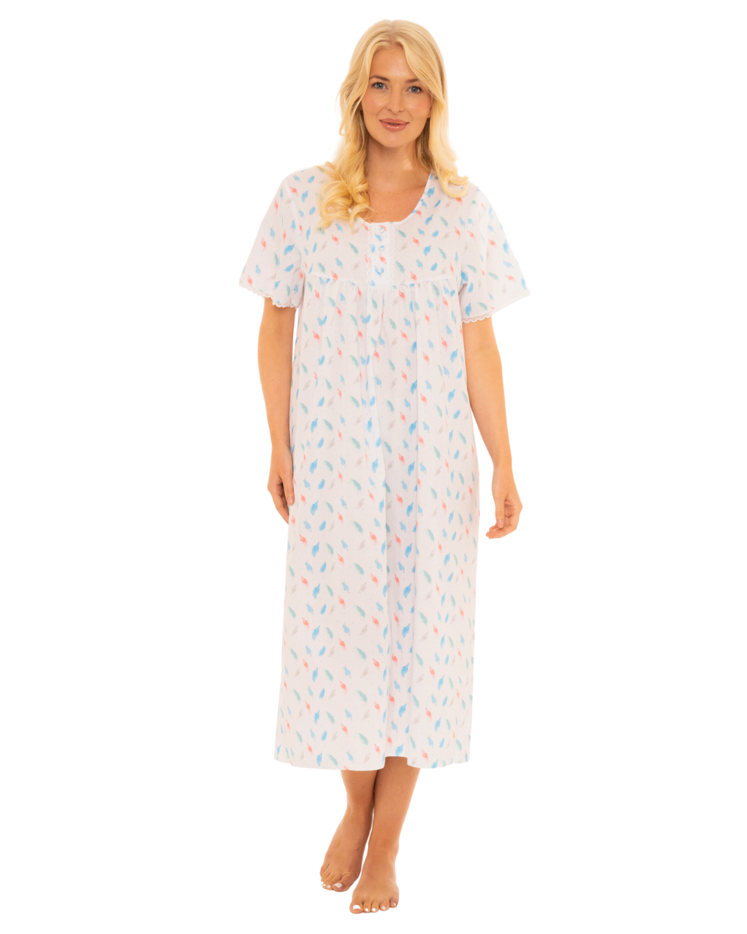 Short Sleeved Feather Print Nightdress Long Length – Suzy & Me Collection