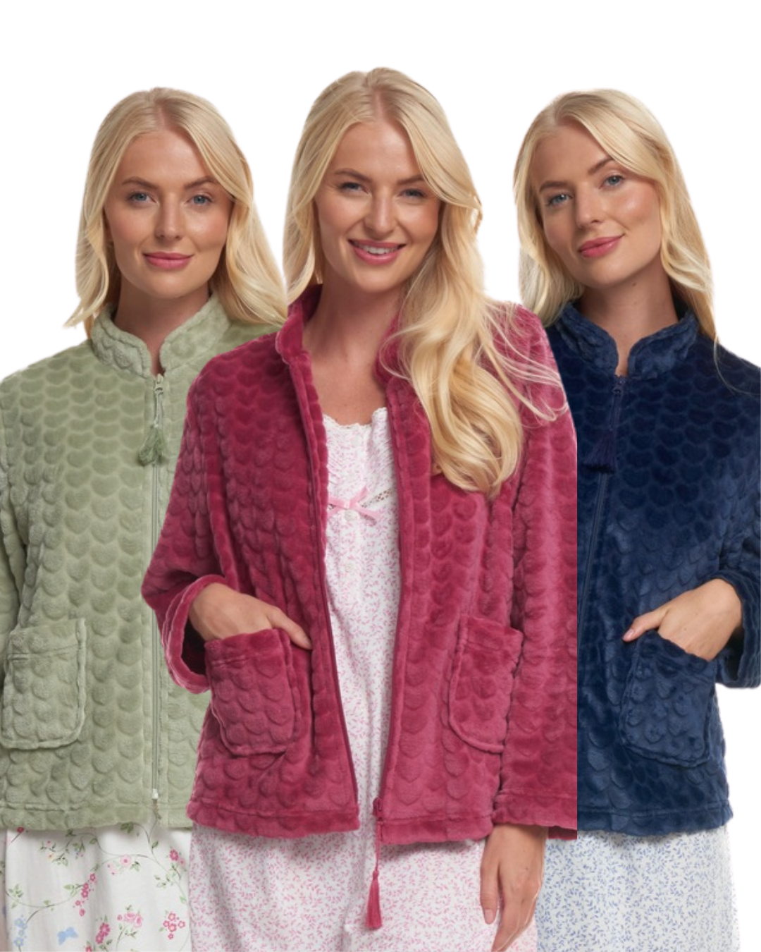 Luxury Heart Embossed Fleece Zip Bed Jacket1