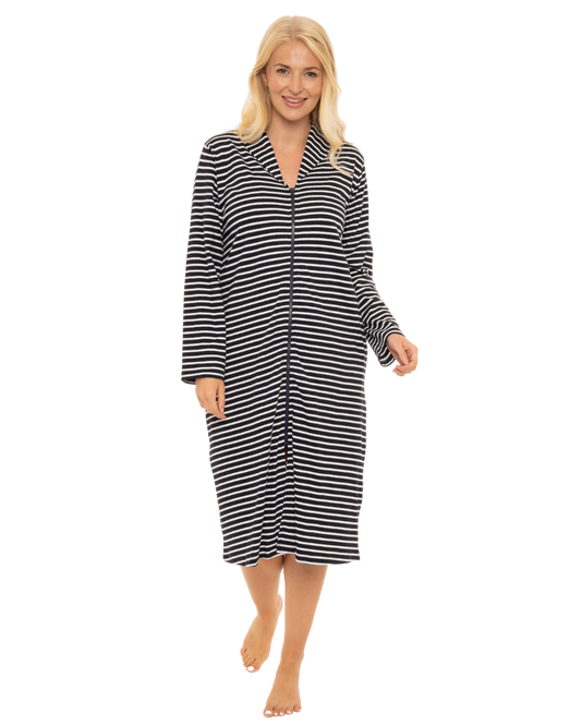 Cotton Stripe Zip Dressing Gown
