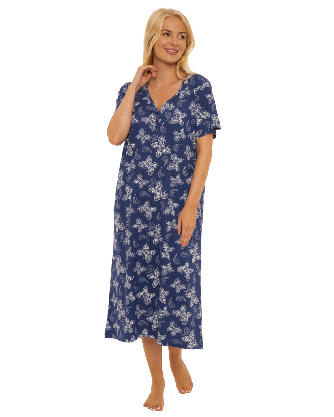 Navy Butterfly 100 Cotton Plus Size Nightdress