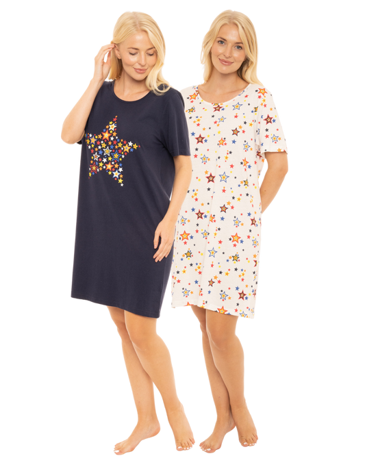 Pack of 2 Rainbow Star 100% Cotton Nightshirts