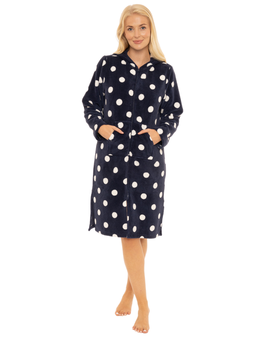 Navy Spot Fleece Full Zip Lounger
