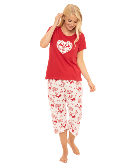 Winter Stag 100% Cotton Short Sleeved Cropped Leg Pyjamas