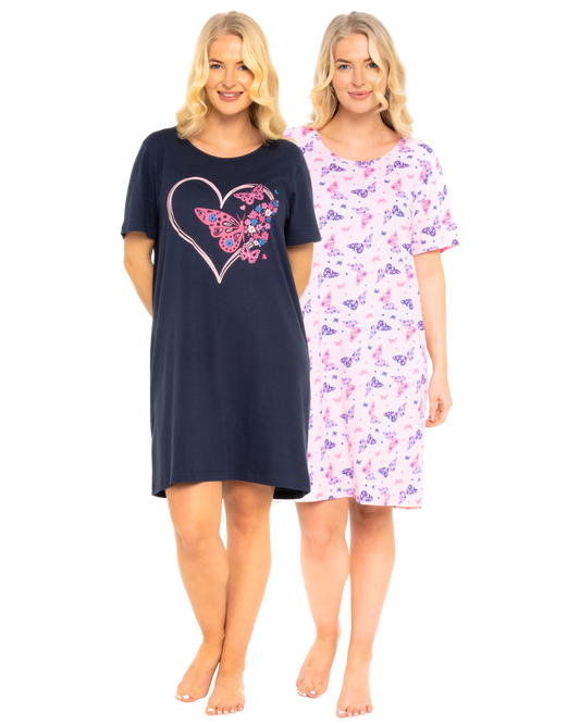 Pack of 2 Navy Sumer Heart 100% Cotton Nightshirts