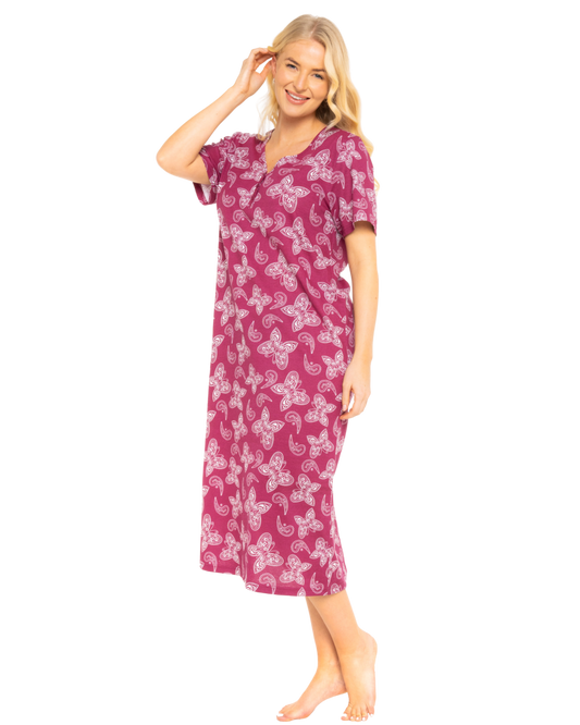 Burgundy Butterfly 100% Cotton Plus Size Nightdress