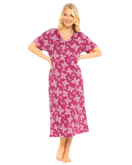 Burgundy Butterfly 100% Cotton Plus Size Nightdress