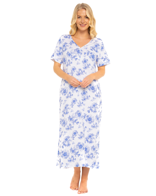 China Blue Floral 100% Cotton Plus Size Nightdress