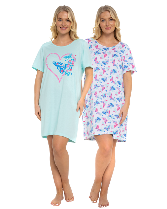 Pack of 2 Turquoise Sumer Heart 100% Cotton Nightshirts