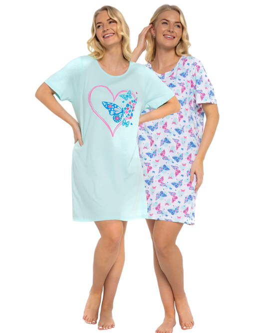 Pack of 2 Turquoise Sumer Heart 100% Cotton Nightshirts
