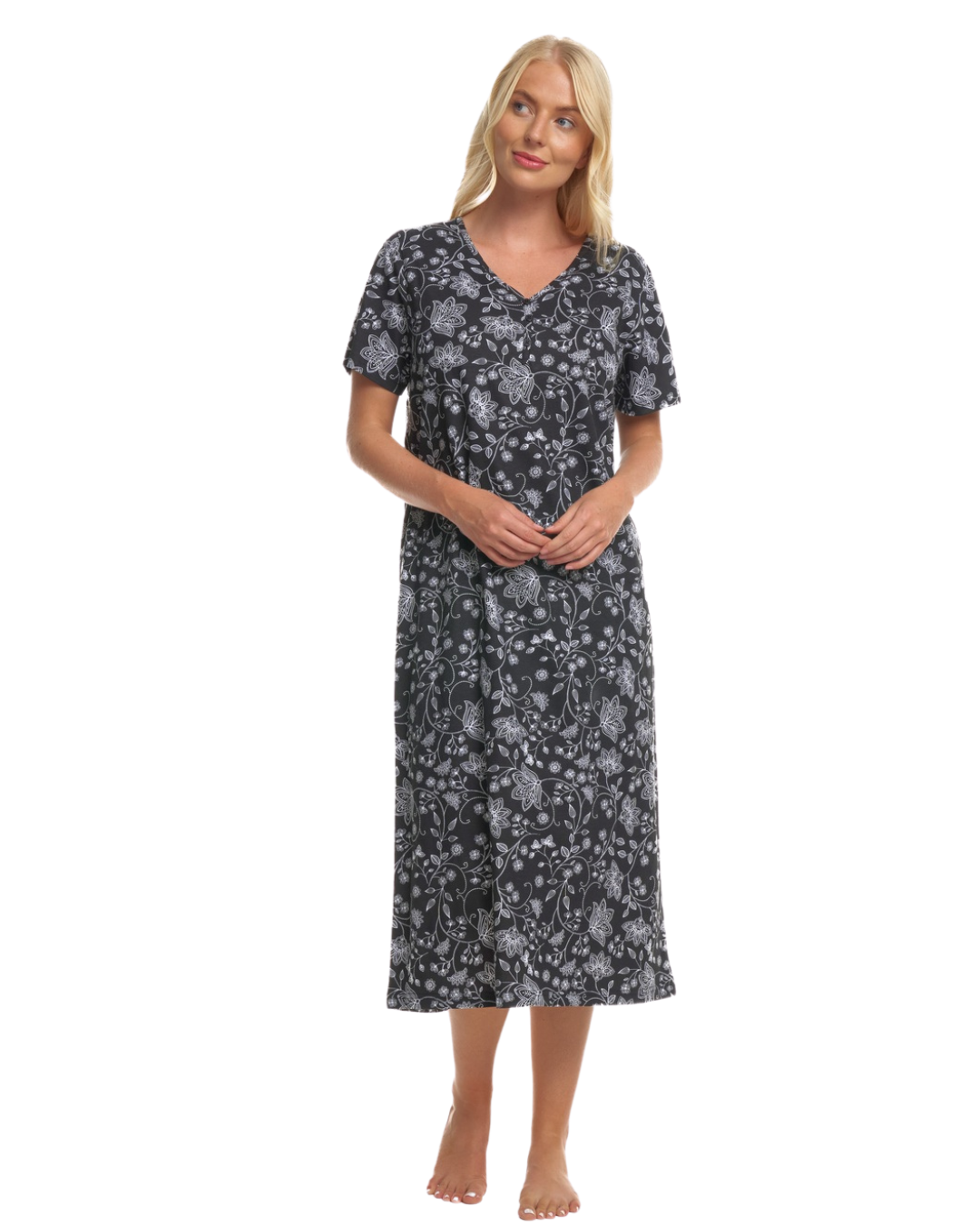 Black Floral 100 Cotton Plus Size Nightdress