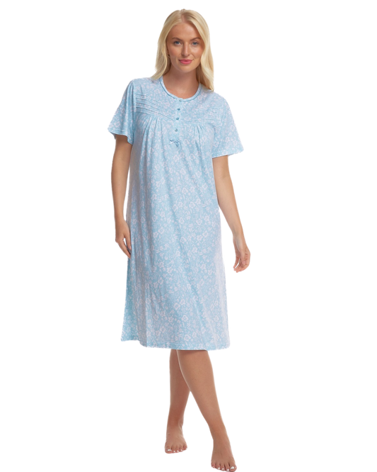 Summer Meadow Print 100% Cotton Jersey Short Sleeve Nightdress