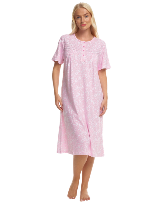 Summer Meadow Print 100% Cotton Jersey Short Sleeve Nightdress