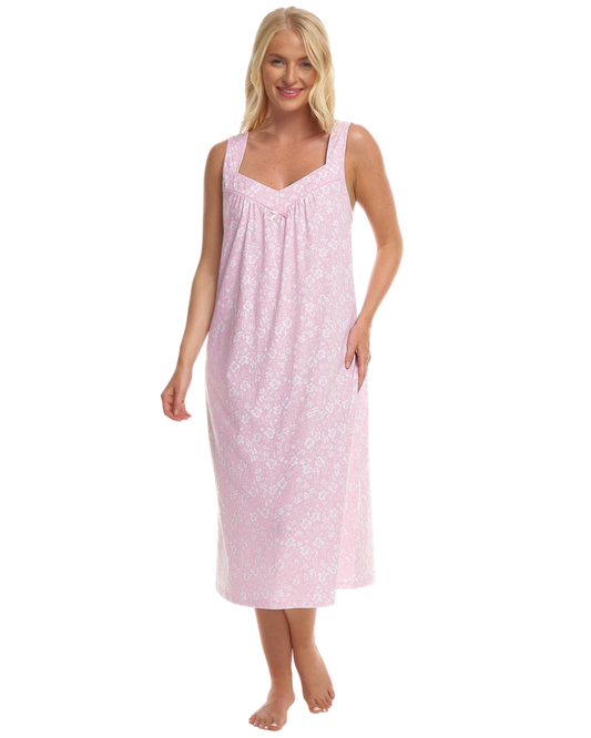 Summer Meadow Print 100% Cotton Jersey Strappy Nightdress