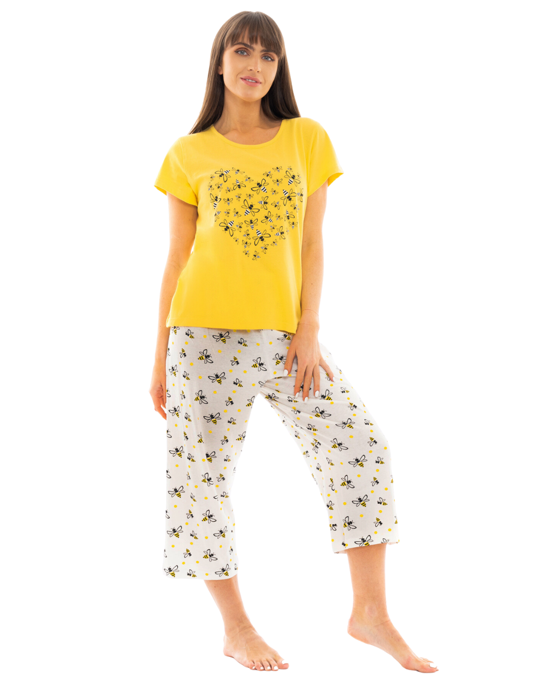Yellow Bee 100 Cotton Short Sleeved Cropped Leg Pyjamas Suzy