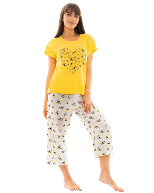 Yellow Bee 100% Cotton Short Sleeved Cropped Leg Pyjamas