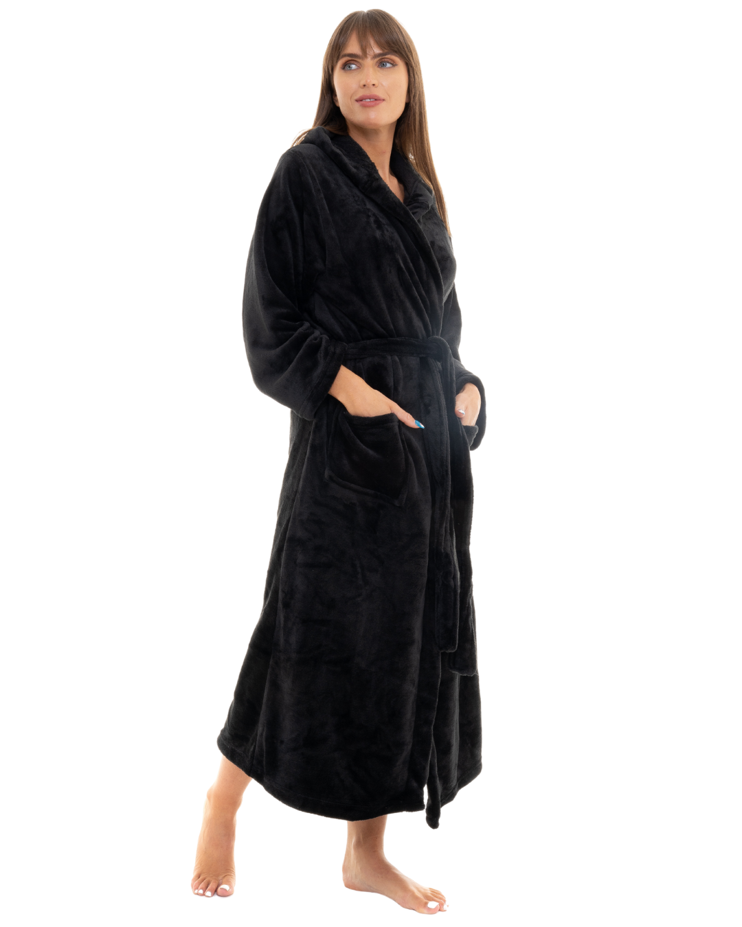 Black dressing gown with hood online womens