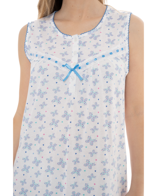 Butterfly Print 100% Cotton Jersey Sleeveless Nightdress