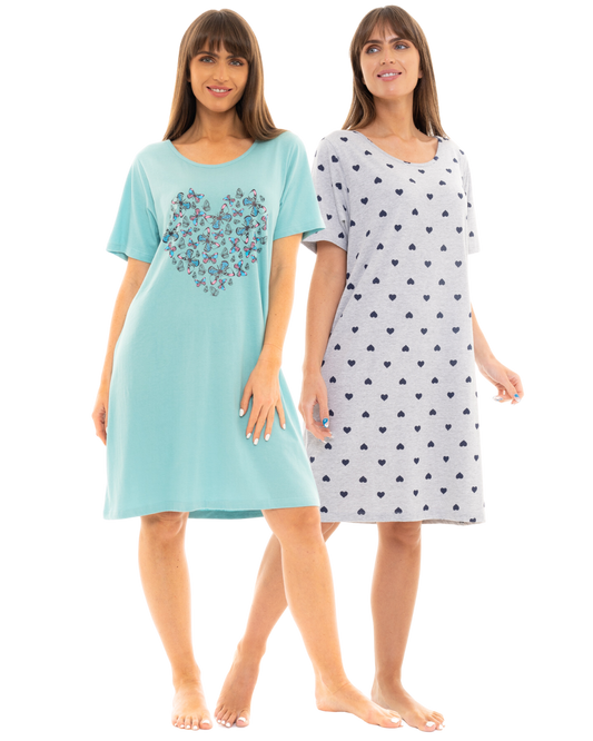 Pack of 2 Duck Egg Butterfly 100% Cotton Nightshirts