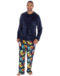 Mens Supersoft Gamer Print  Long Sleeve Fleece Trouser Pyjamas