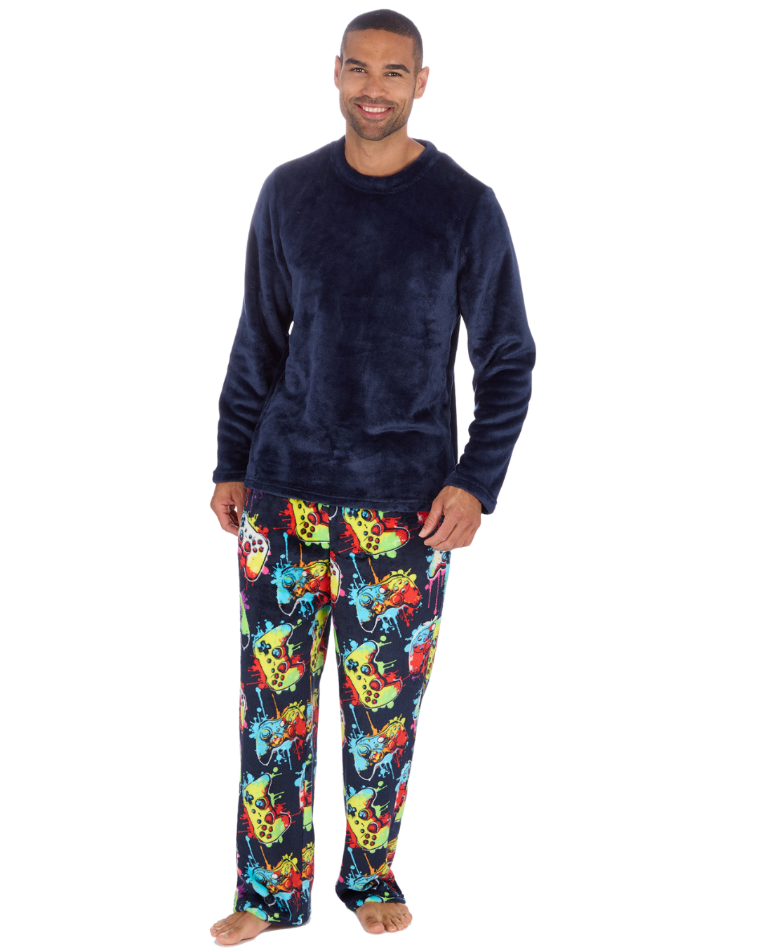 Mens Supersoft Gamer Print  Long Sleeve Fleece Trouser Pyjamas
