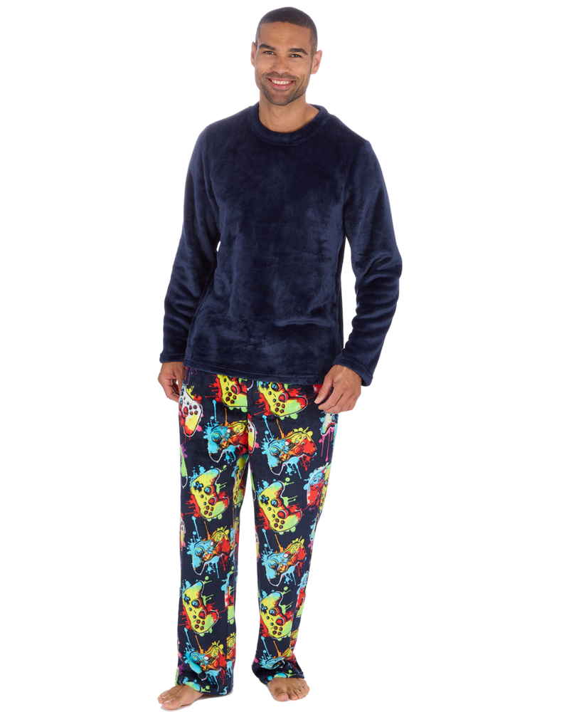 Mens Supersoft Gamer Print  Long Sleeve Fleece Trouser Pyjamas