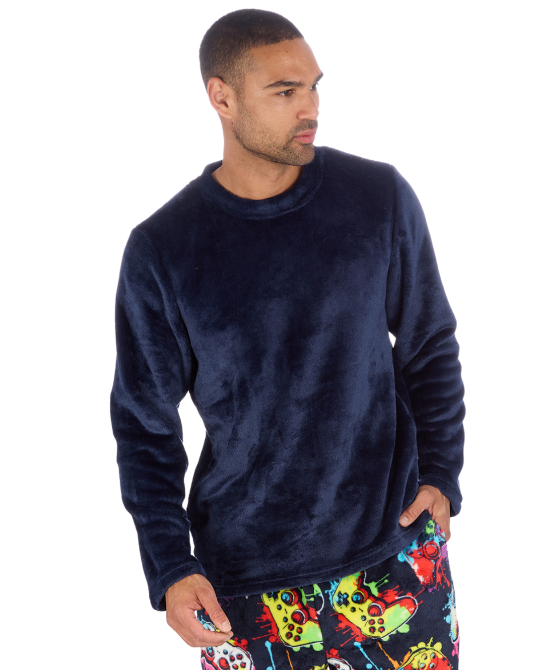 Mens Supersoft Gamer Print  Long Sleeve Fleece Trouser Pyjamas