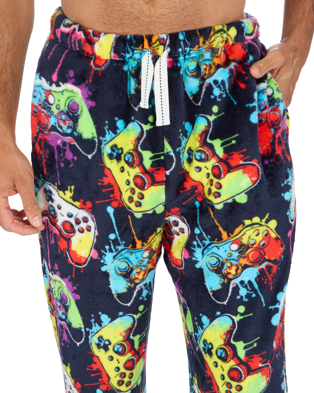 Mens Supersoft Gamer Print  Long Sleeve Fleece Trouser Pyjamas