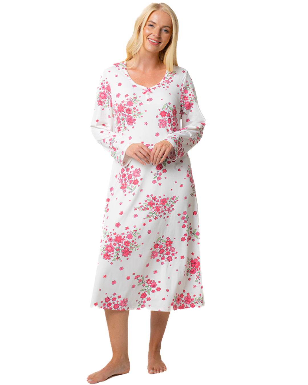 Luxury Soft Touch Jersey Long Sleeve Floral Nightdress