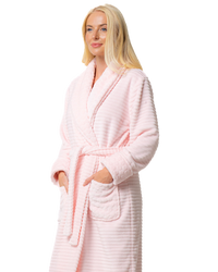 Women's Luxury Soft Embossed Shawl Collar Tie Waist Long Dressing Gown with Front Pockets