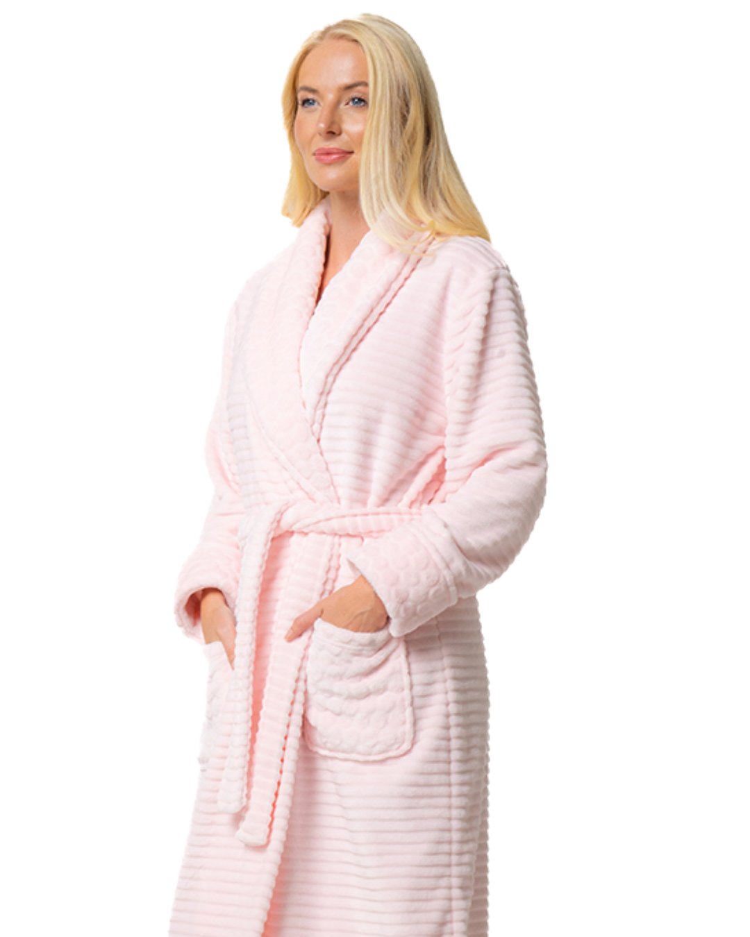 Women's Luxury Soft Embossed Shawl Collar Tie Waist Long Dressing Gown with Front Pockets