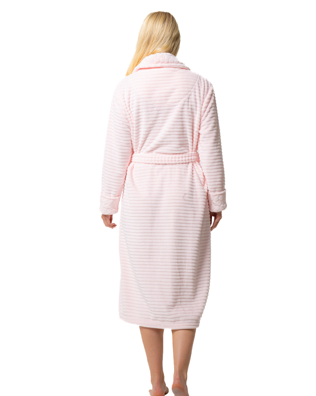 Women's Luxury Soft Embossed Shawl Collar Tie Waist Long Dressing Gown with Front Pockets