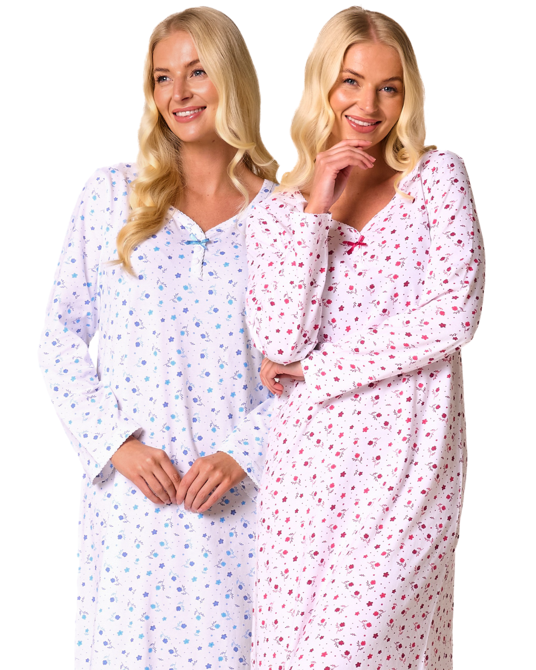 Ditsy Floral Print 100% Cotton Jersey Long Sleeve Nightshirt