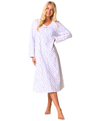 Ditsy Floral Print 100% Cotton Jersey Long Sleeve Nightshirt