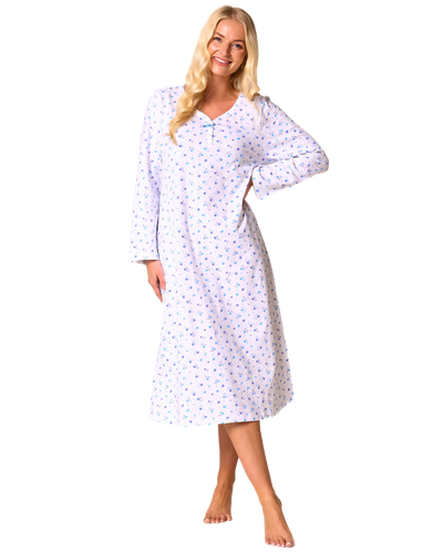Ditsy Floral 100% Cotton Jersey Long Sleeve Nightshirt