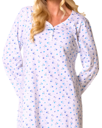Ditsy Floral Print 100% Cotton Jersey Long Sleeve Nightshirt