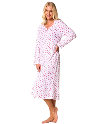 Ditsy Floral Print 100% Cotton Jersey Long Sleeve Nightshirt