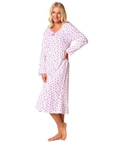 Ditsy Floral 100% Cotton Jersey Long Sleeve Nightshirt
