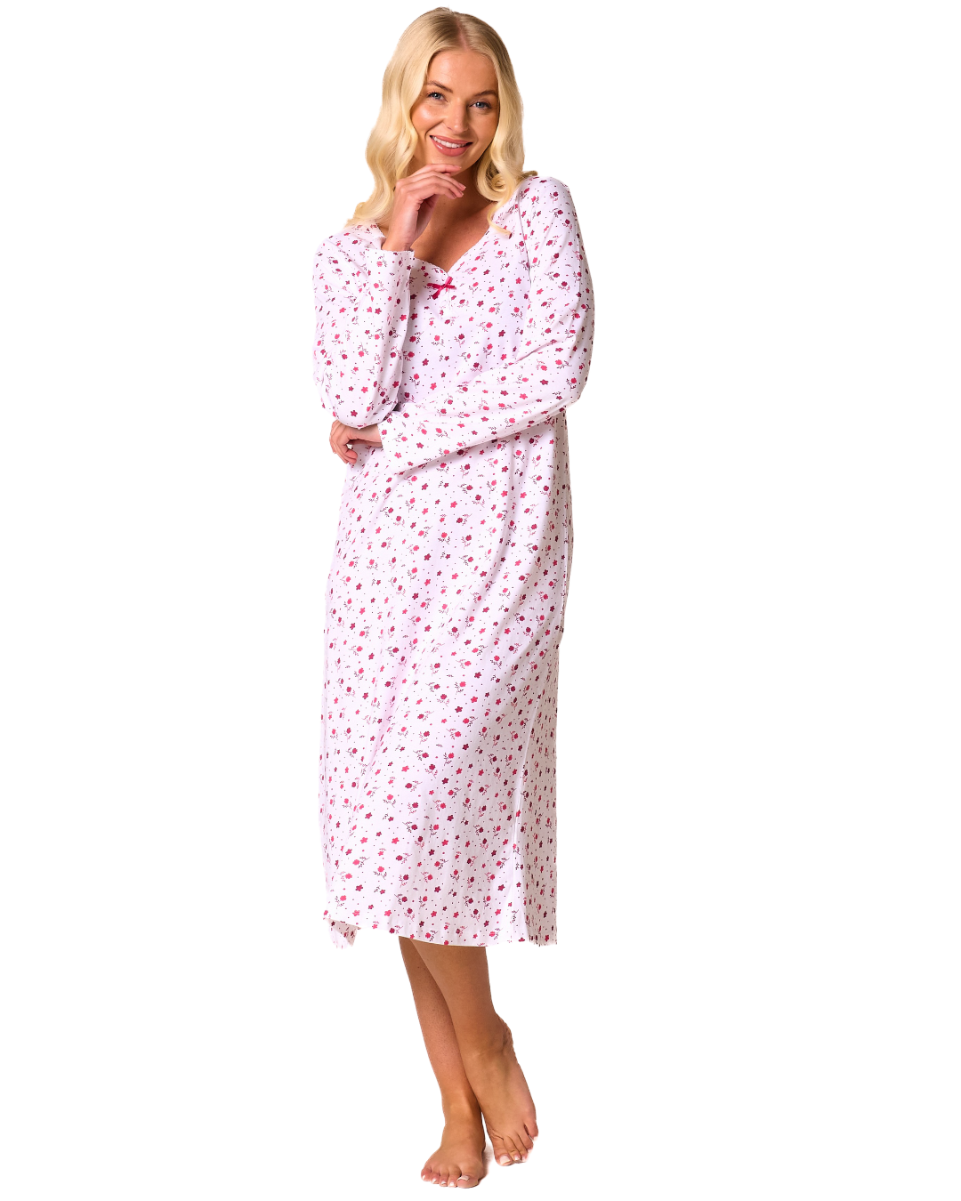 Ditsy Floral Print 100% Cotton Jersey Long Sleeve Nightshirt