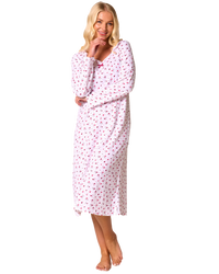 Ditsy Floral Print 100% Cotton Jersey Long Sleeve Nightshirt