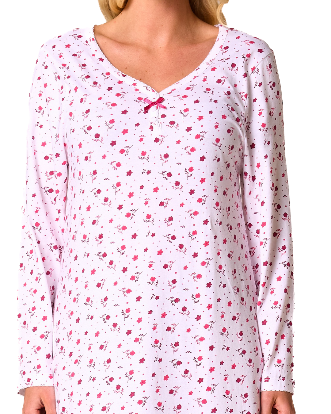 Ditsy Floral Print 100% Cotton Jersey Long Sleeve Nightshirt