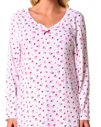 Ditsy Floral Print 100% Cotton Jersey Long Sleeve Nightshirt