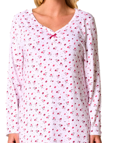 Ditsy Floral Print 100% Cotton Jersey Long Sleeve Nightshirt