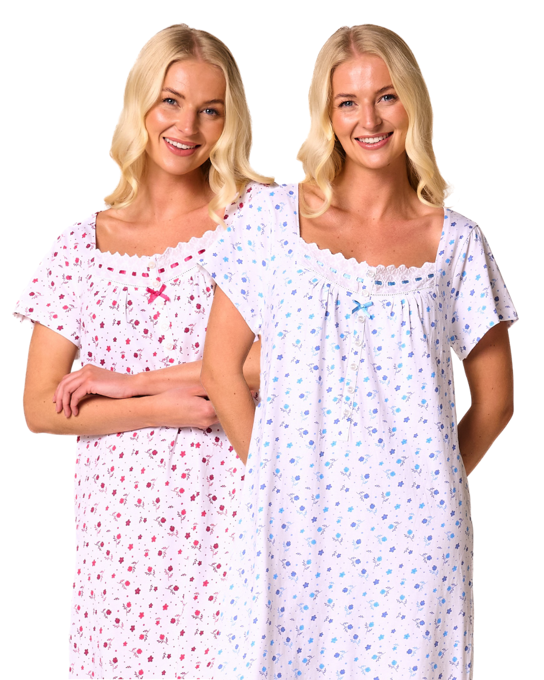 Ditsy Floral Print 100% Cotton Jersey Short Sleeve Nightdress