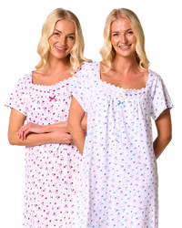 Ditsy Floral Print 100% Cotton Jersey Short Sleeve Nightdress